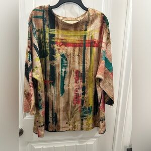 Ali Miles Textured Knit  abstract artsy boho Top multicolor XL
